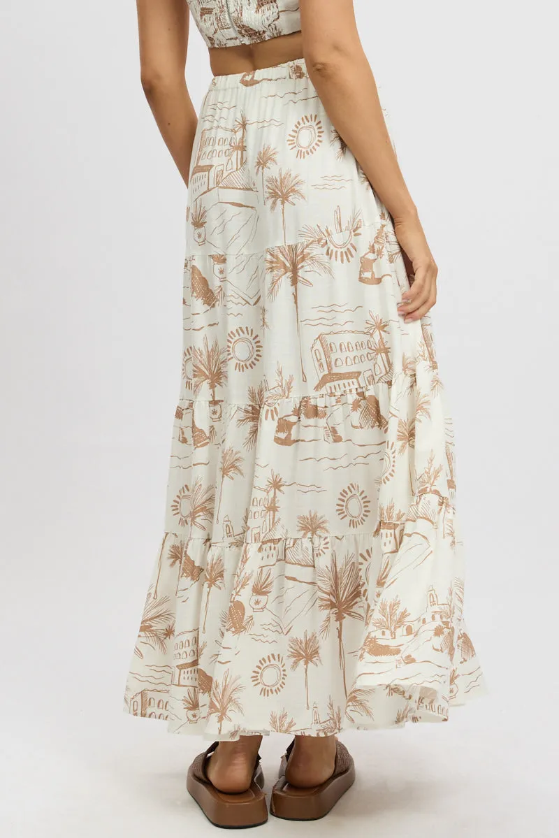 Brown Abstract Maxi Skirt Tiered High Rise Elastic Waistband sold by Ally Fashion product image thumbnail 5