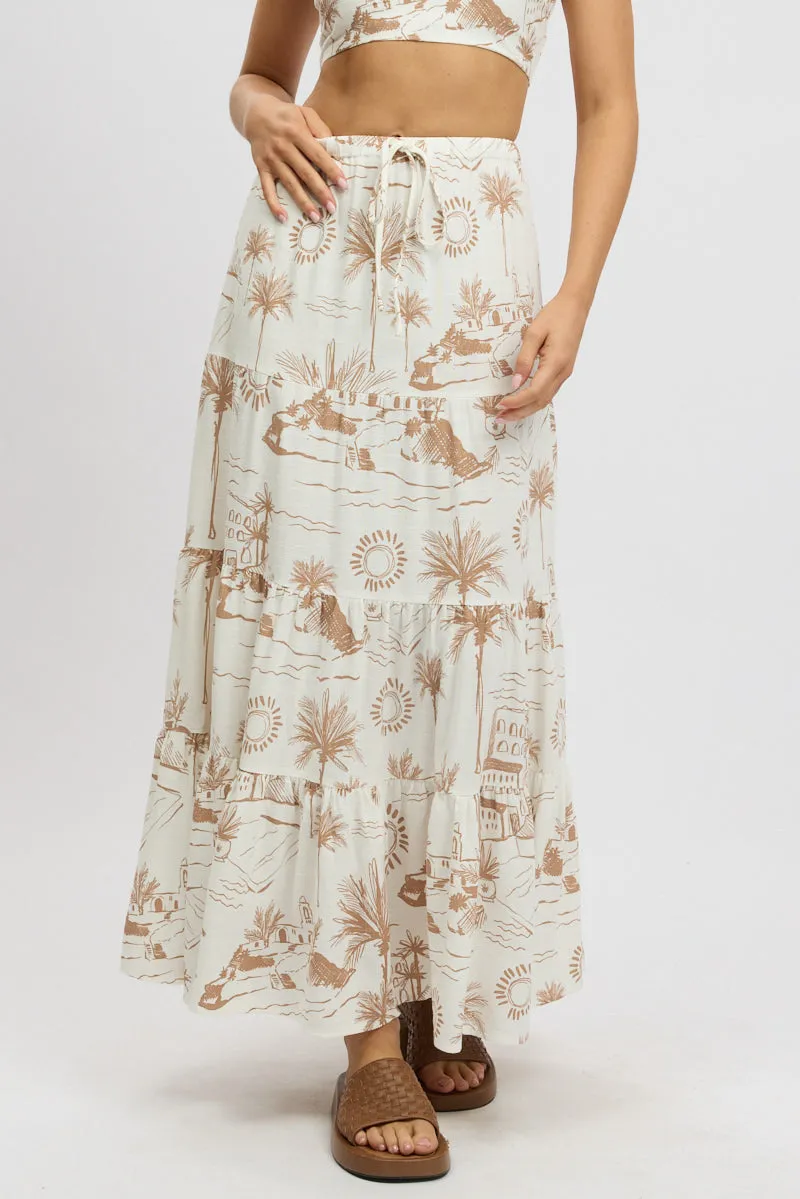 Brown Abstract Maxi Skirt Tiered High Rise Elastic Waistband sold by Ally Fashion product image thumbnail 2