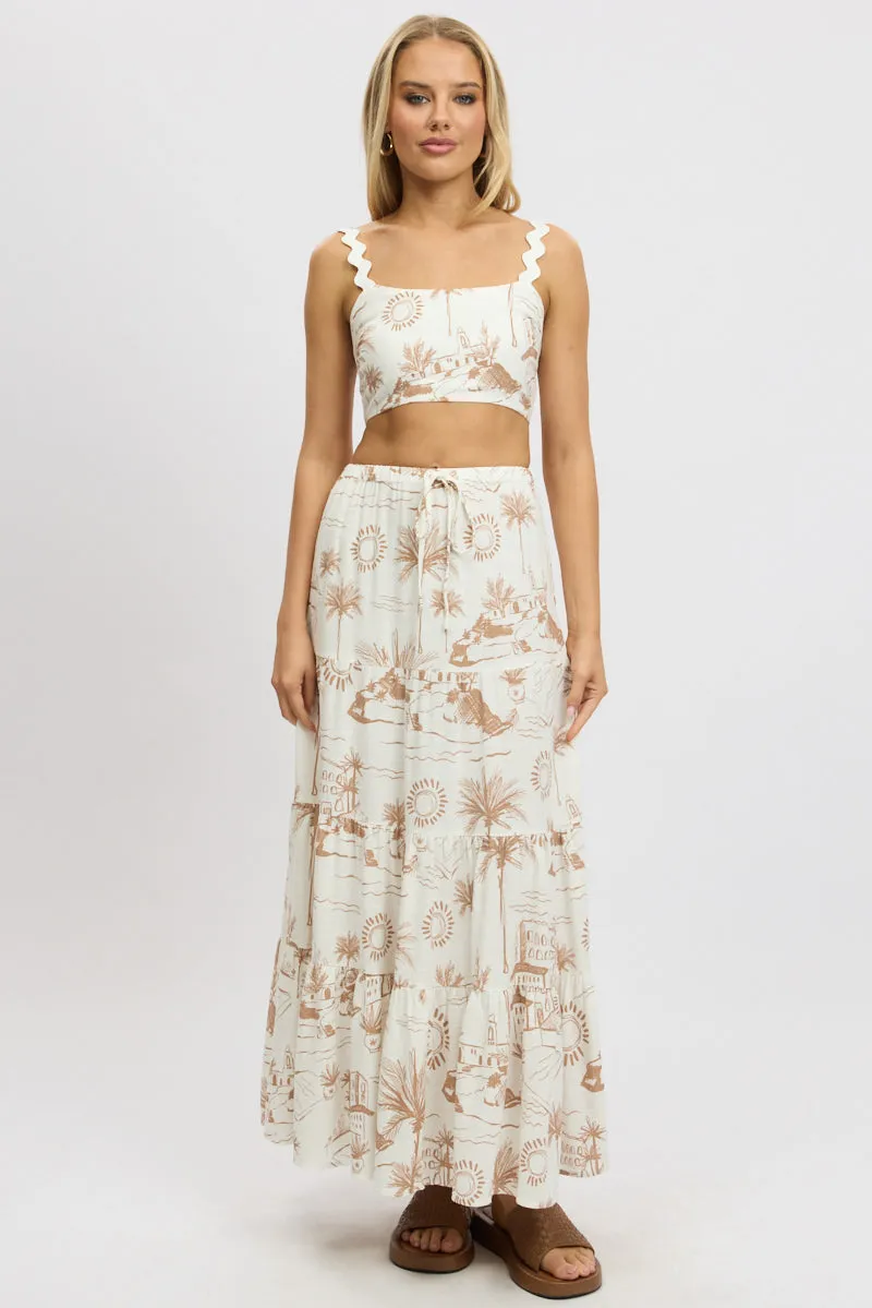 Brown Abstract Maxi Skirt Tiered High Rise Elastic Waistband sold by Ally Fashion product image thumbnail 3