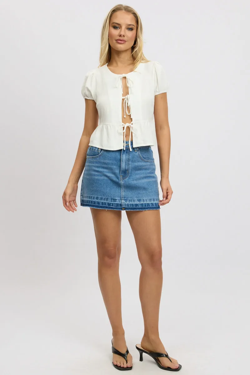 White Tie Front Top Puff Sleeve sold by Ally Fashion product image thumbnail 2