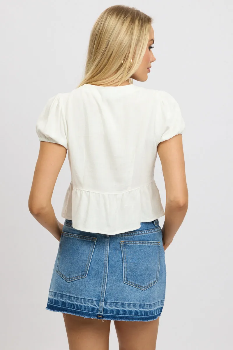 White Tie Front Top Puff Sleeve sold by Ally Fashion product image thumbnail 5