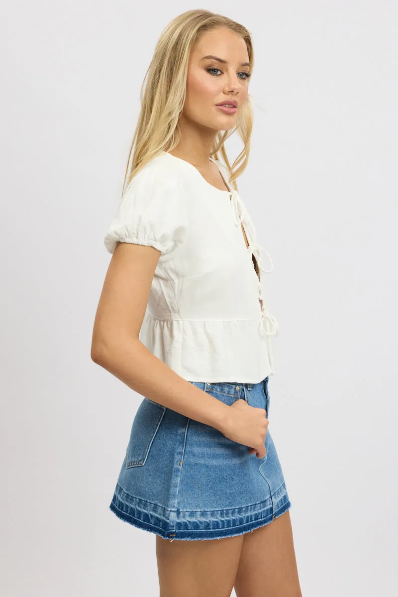White Tie Front Top Puff Sleeve sold by Ally Fashion product image thumbnail 4