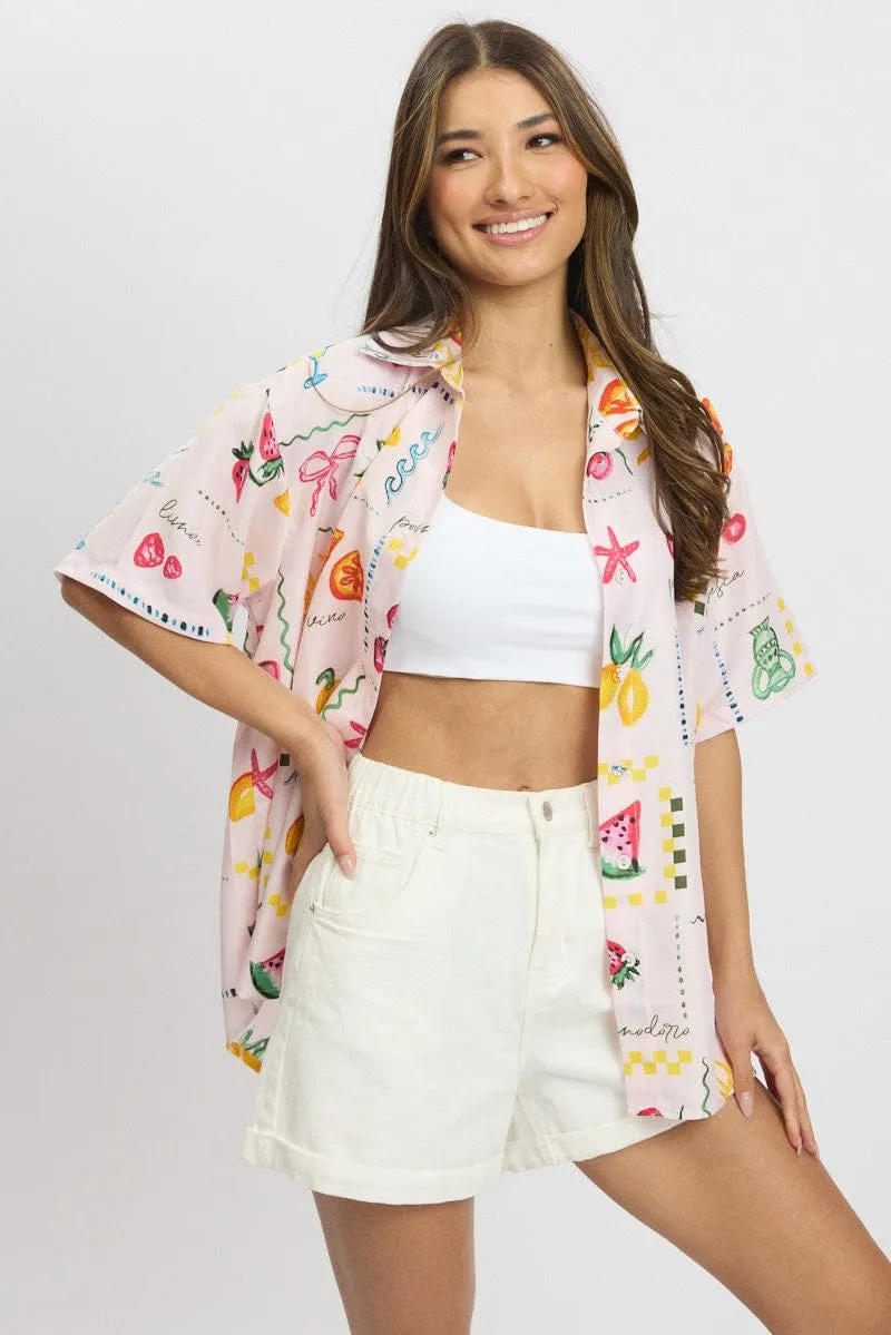 Pink Abstract Relaxed Shirt Short Sleeve sold by Ally Fashion product image thumbnail 3