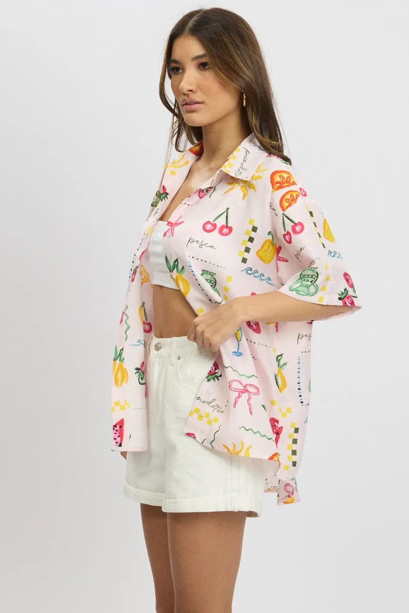 Pink Abstract Relaxed Shirt Short Sleeve sold by Ally Fashion product image thumbnail 4