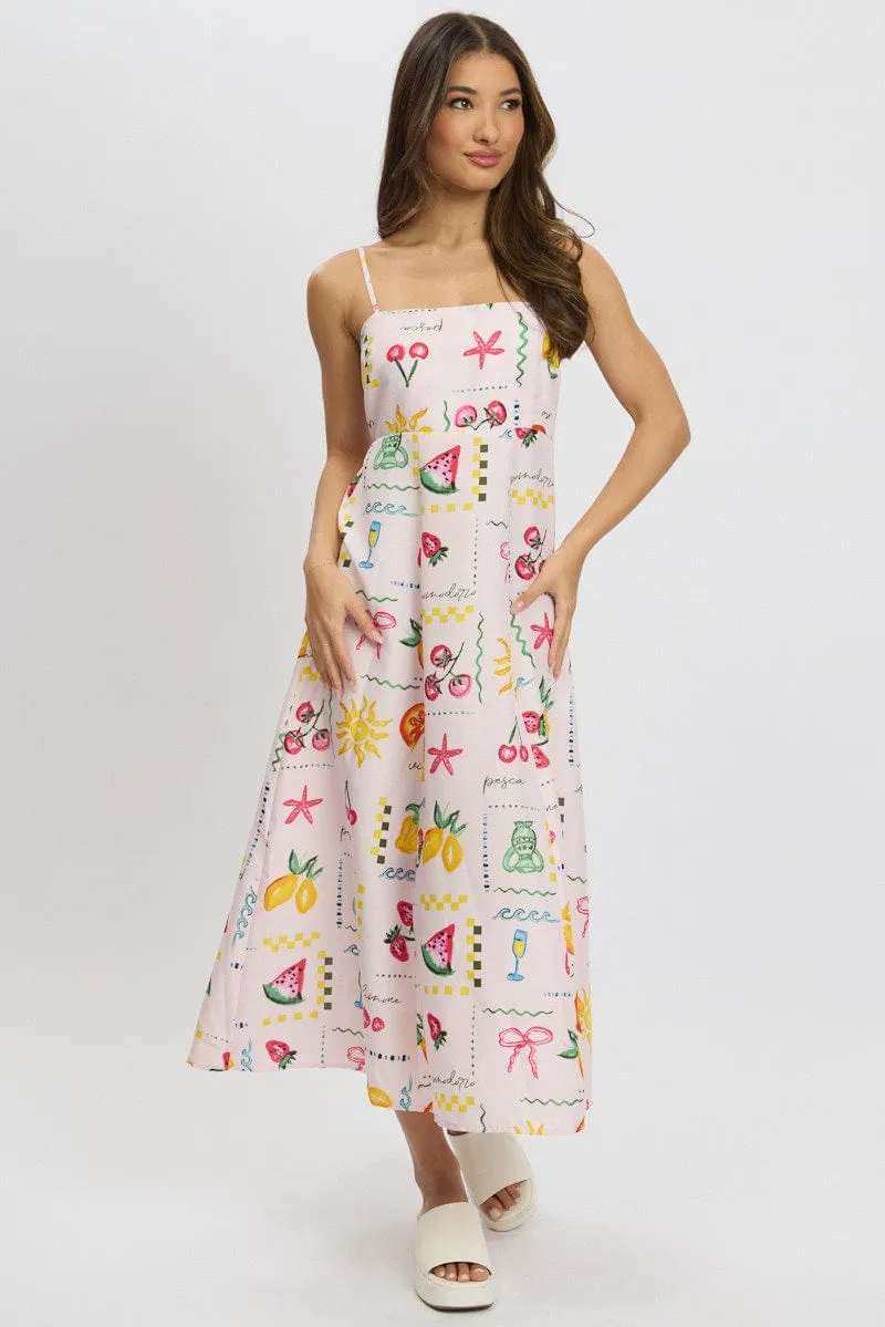 Pink Abstract Maxi Dress Strappy sold by Ally Fashion
