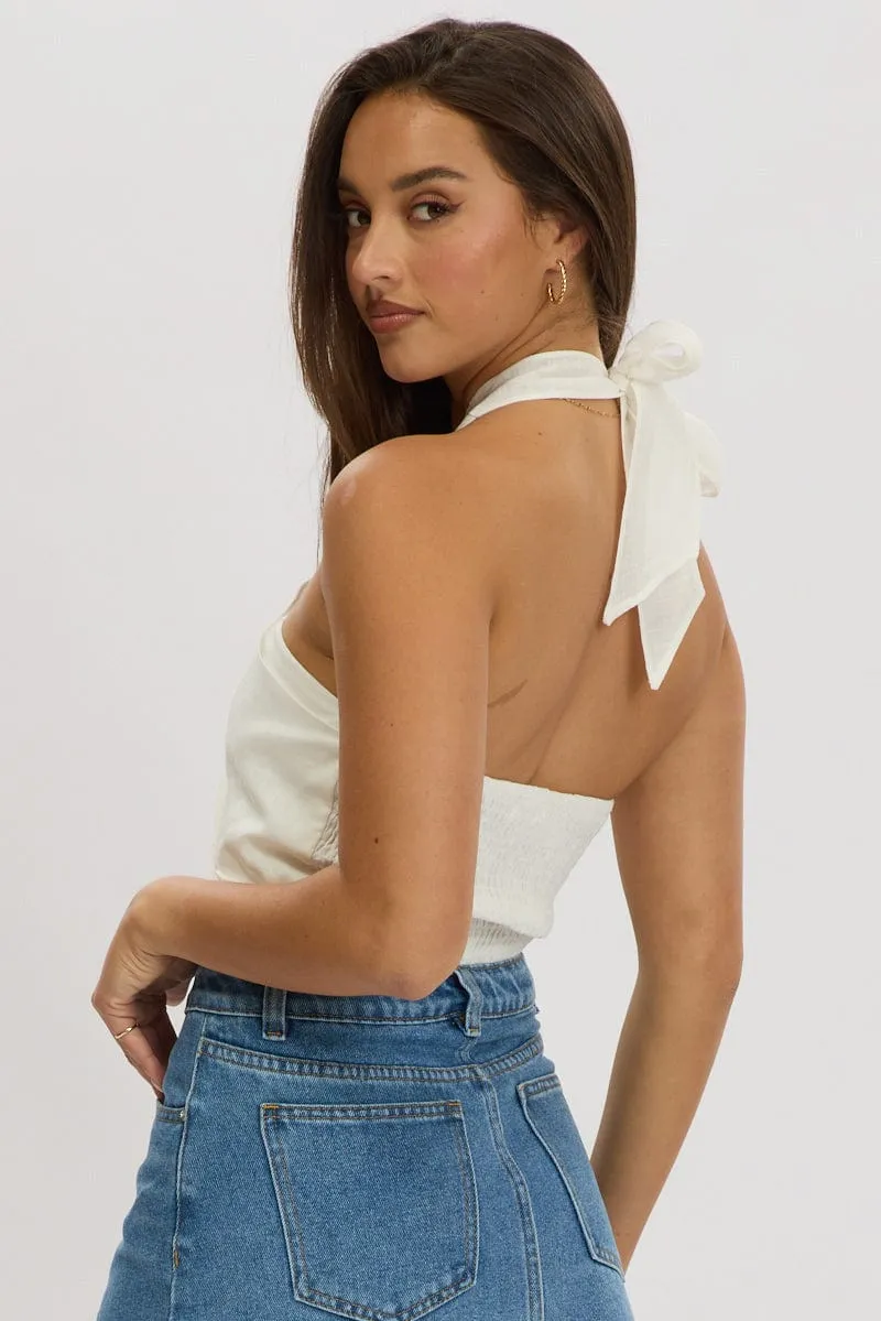 White Halter Crop Top Linen Blend sold by Ally Fashion product image thumbnail 5
