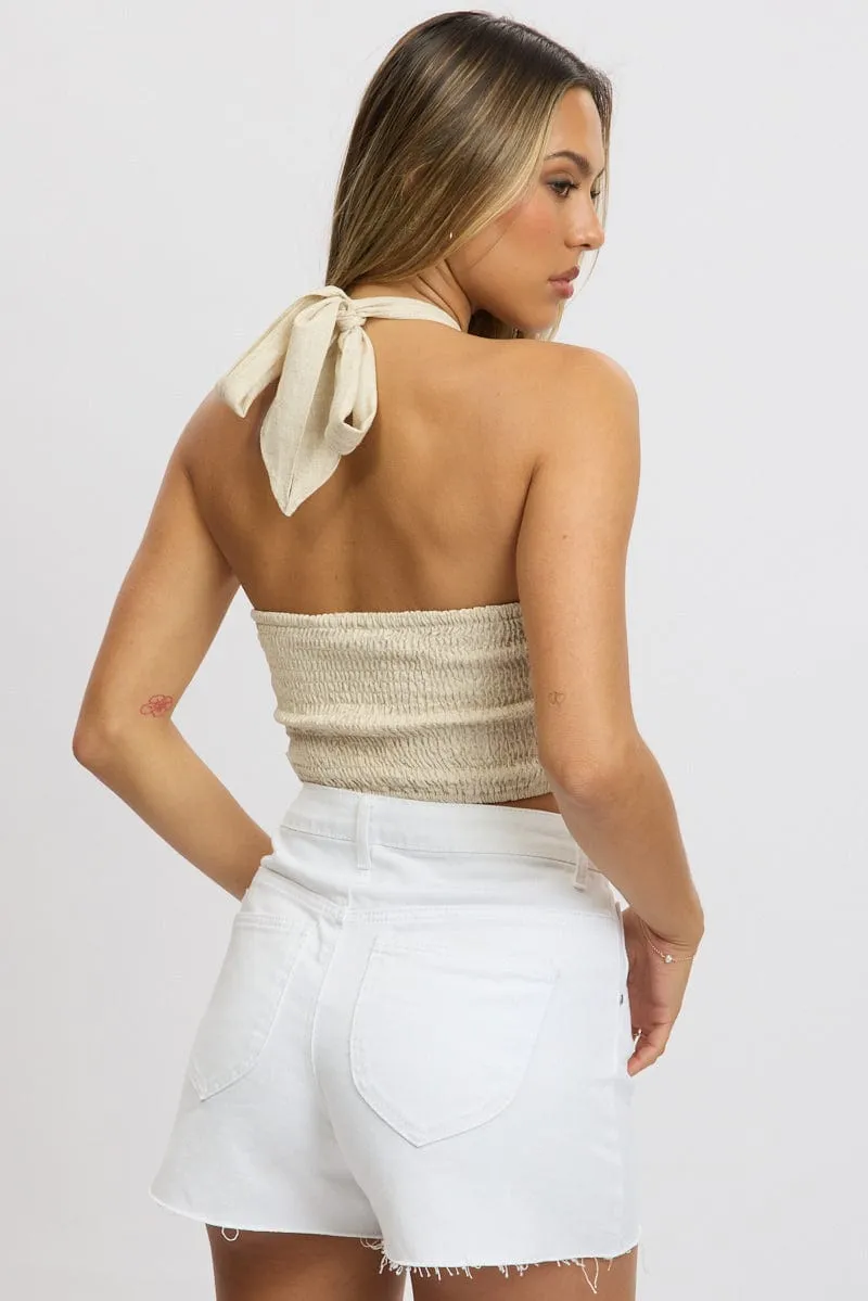 Beige Halter Crop Top Linen Blend sold by Ally Fashion product image thumbnail 5