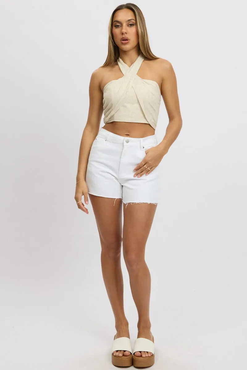 Beige Halter Crop Top Linen Blend sold by Ally Fashion product image thumbnail 2