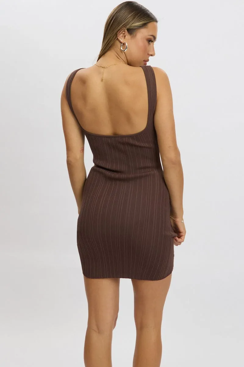 Brown Knit Dress Sleeveless Mini sold by Ally Fashion product image thumbnail 5