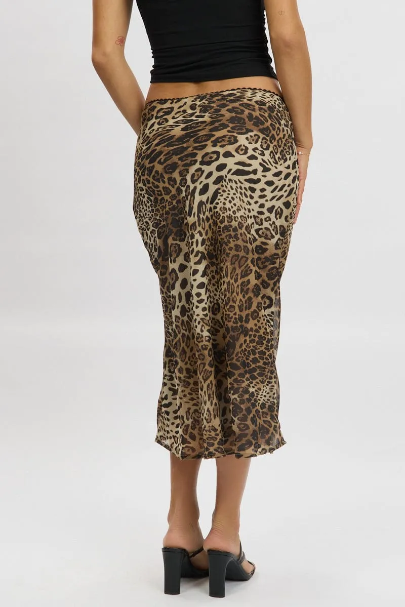 Brown Animal Print Slip Skirt High Rise Midi Picot Trim sold by Ally Fashion product image thumbnail 5