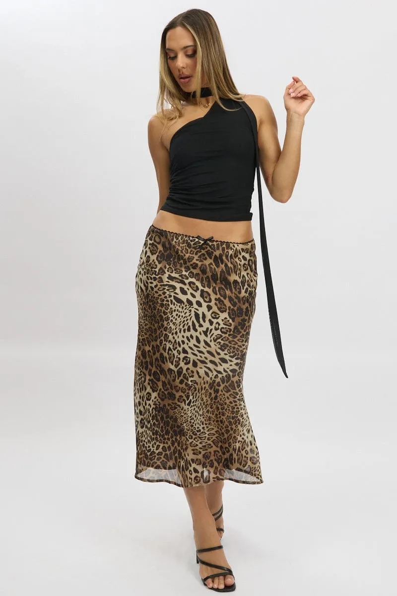 Brown Animal Print Slip Skirt High Rise Midi Picot Trim sold by Ally Fashion product image thumbnail 2