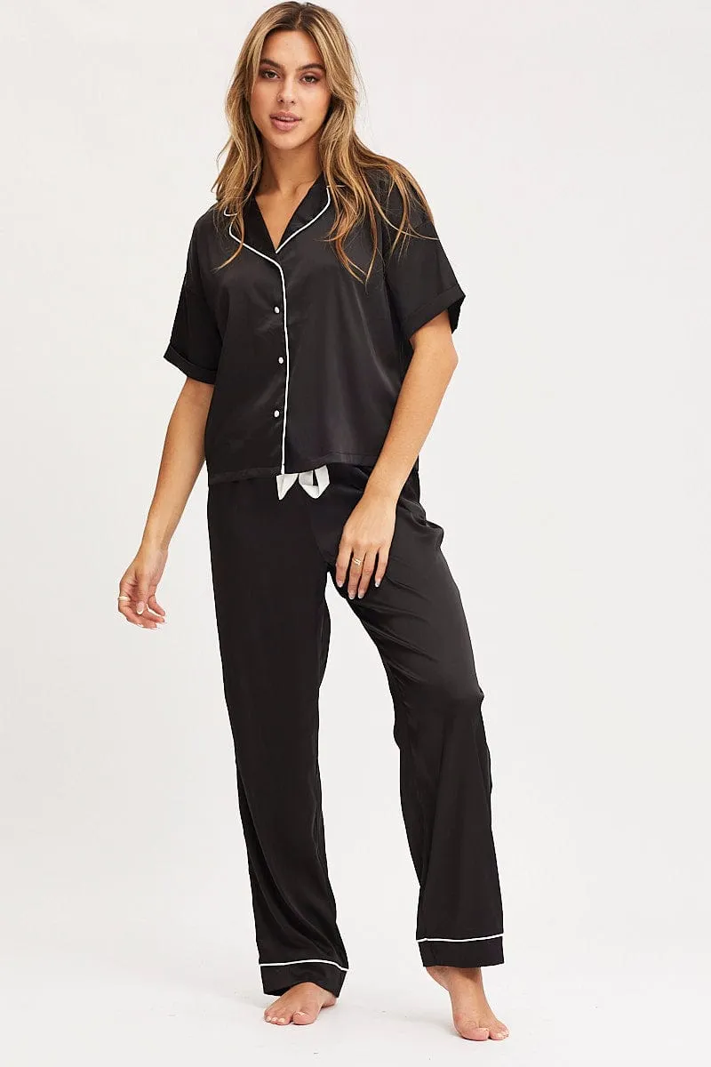 Black Satin Pajamas Set Short Sleeve sold by Ally Fashion product image thumbnail 2