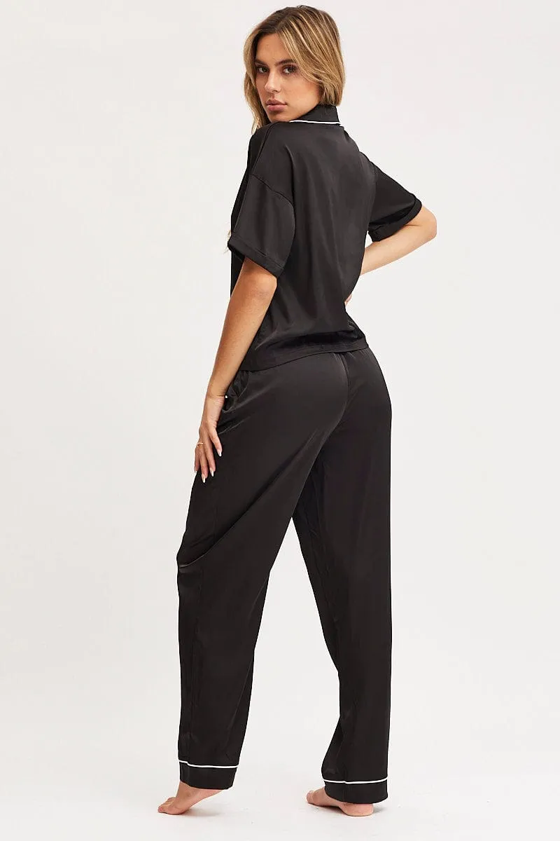 Black Satin Pajamas Set Short Sleeve sold by Ally Fashion product image thumbnail 5