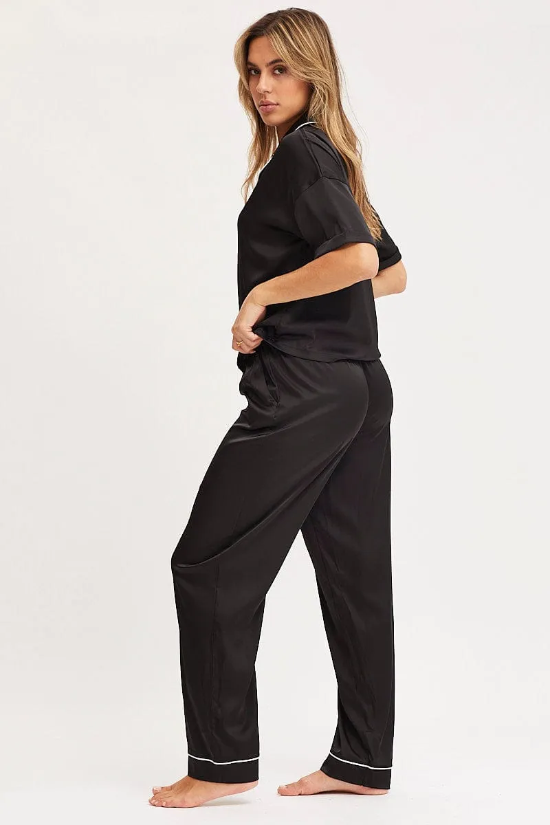 Black Satin Pajamas Set Short Sleeve sold by Ally Fashion product image thumbnail 4