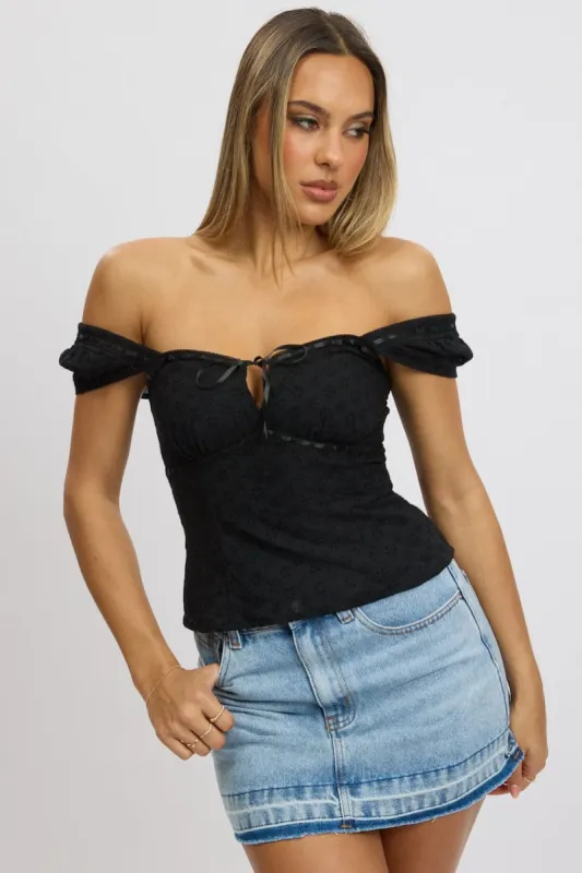 Black Eyelet Top Short Sleeve sold by Ally Fashion