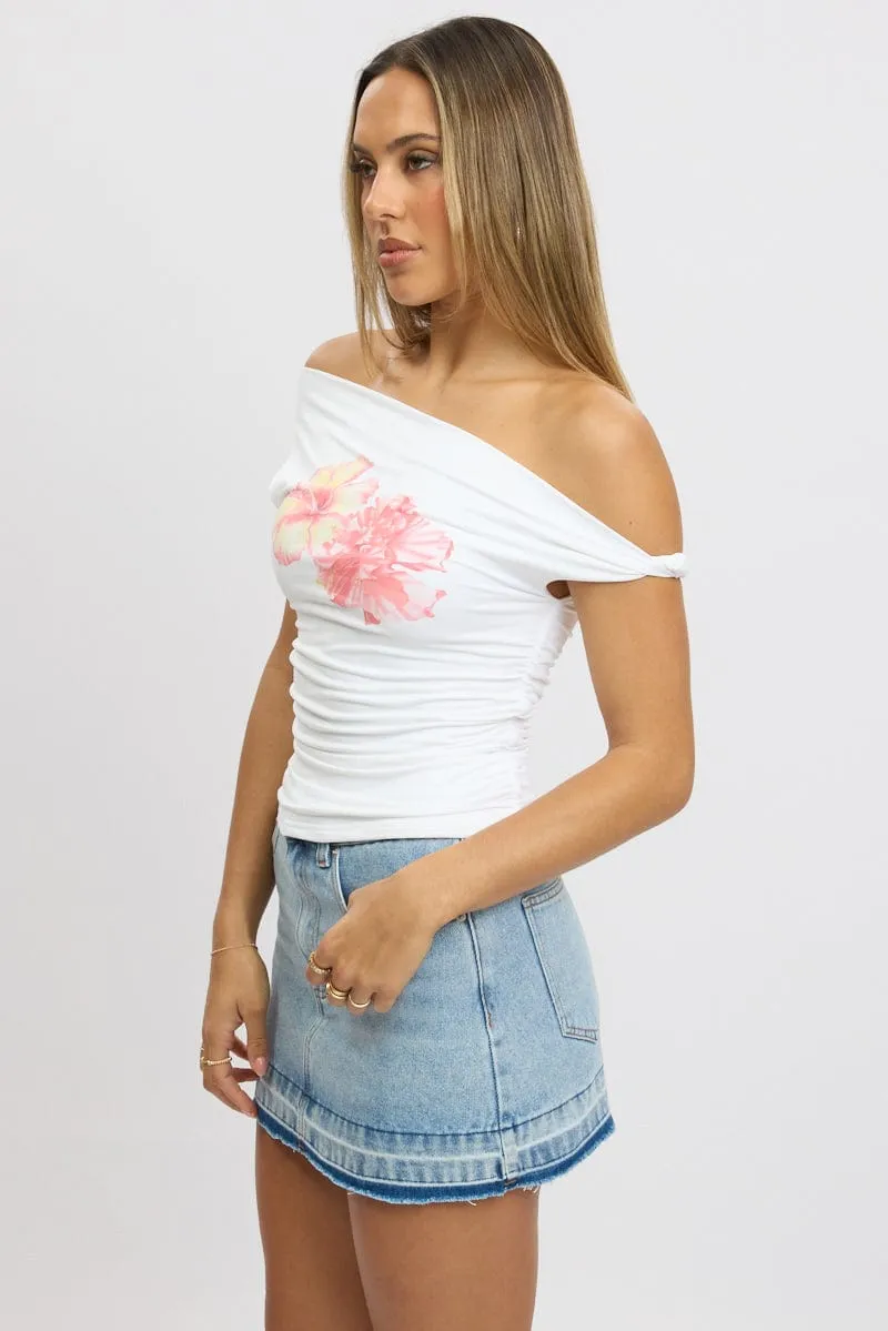 White Graphic Top Twist off Shoulder Supersoft sold by Ally Fashion product image thumbnail 4