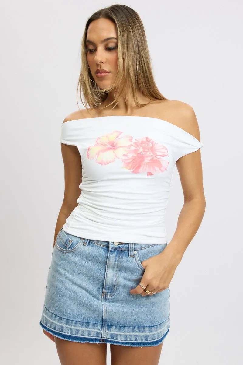 White Graphic Top Twist off Shoulder Supersoft sold by Ally Fashion product image thumbnail 3