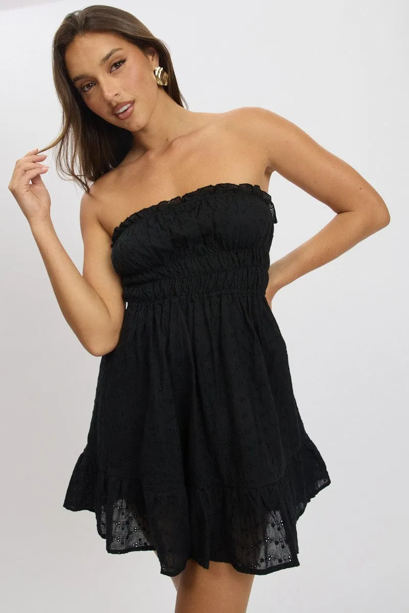 Black Strapless Dress Eyelet Fabric sold by Ally Fashion product image thumbnail 2