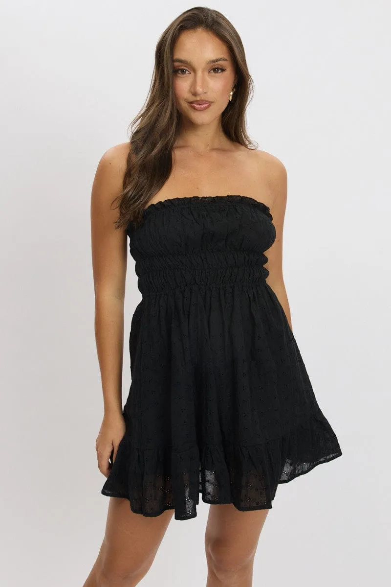 Black Strapless Dress Eyelet Fabric sold by Ally Fashion product image thumbnail 3