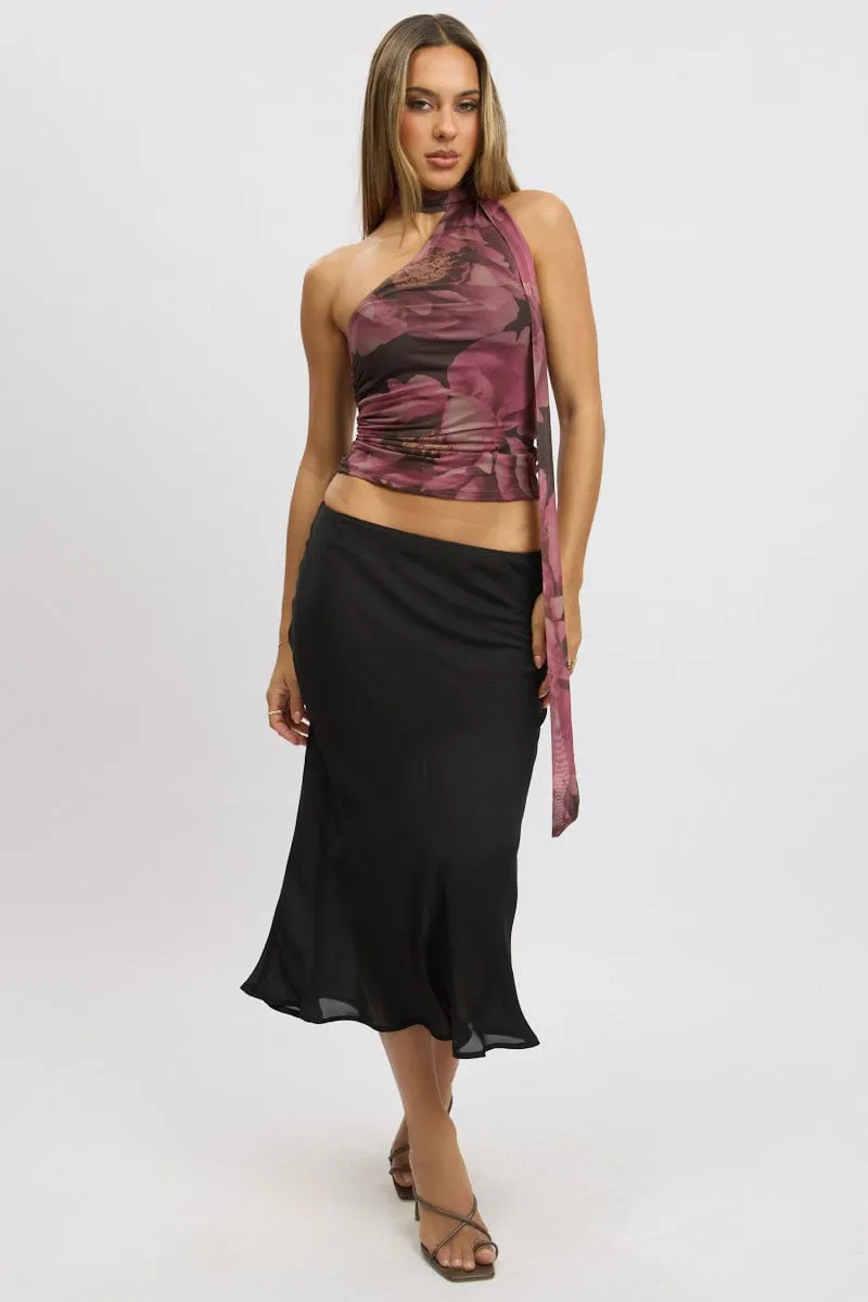 Black Slip Skirt High Rise Midi Picot Trim sold by Ally Fashion