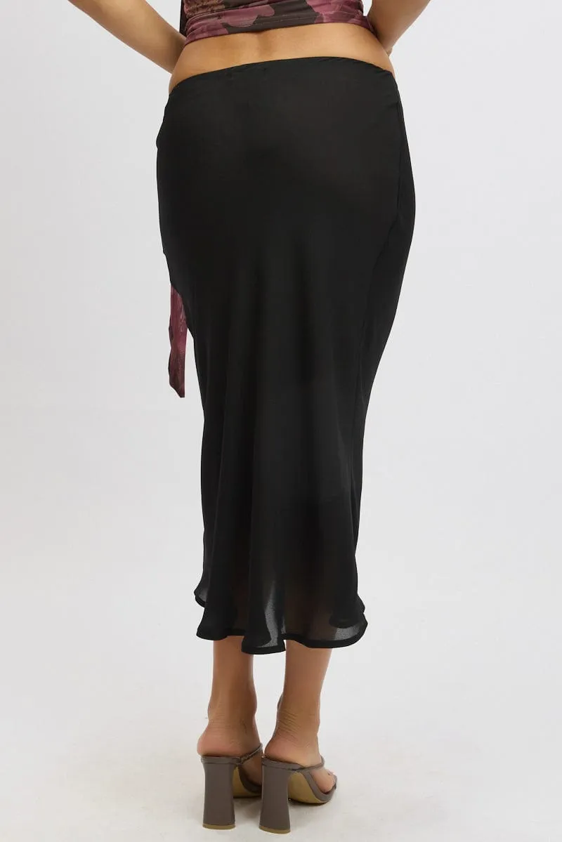 Black Slip Skirt High Rise Midi Picot Trim sold by Ally Fashion product image thumbnail 5