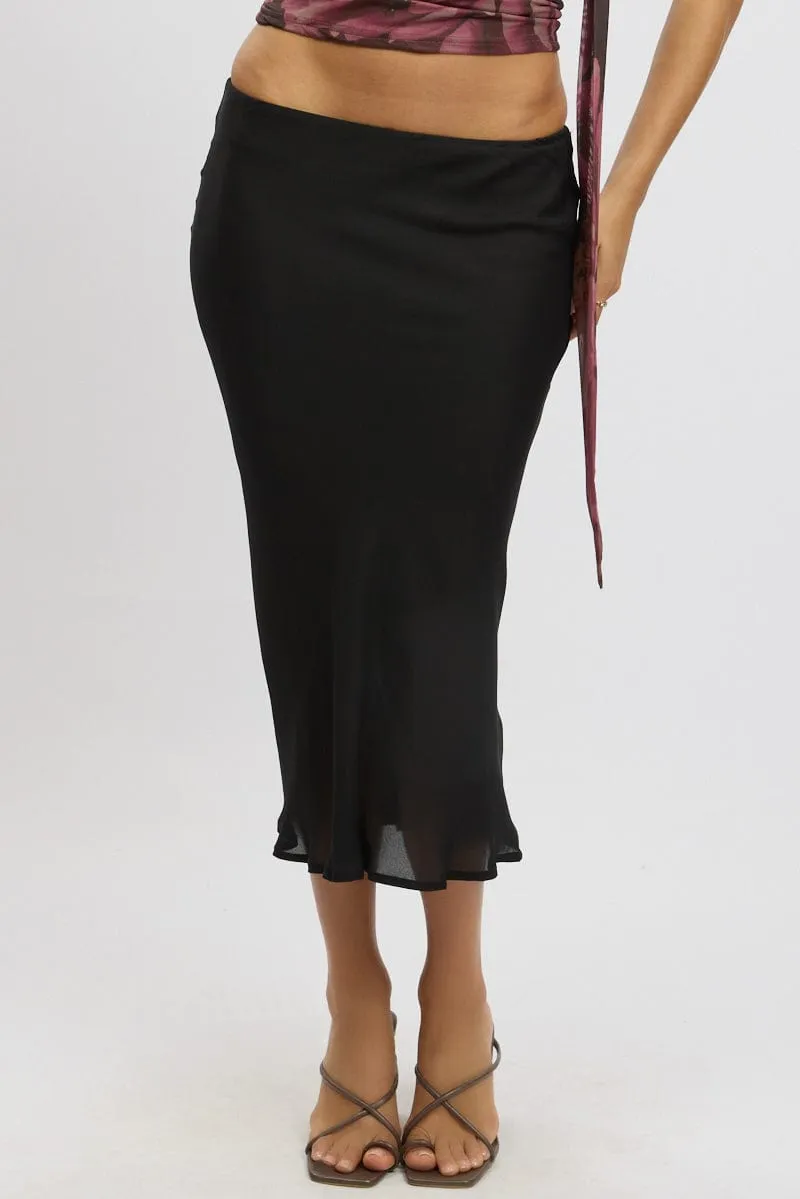 Black Slip Skirt High Rise Midi Picot Trim sold by Ally Fashion product image thumbnail 2