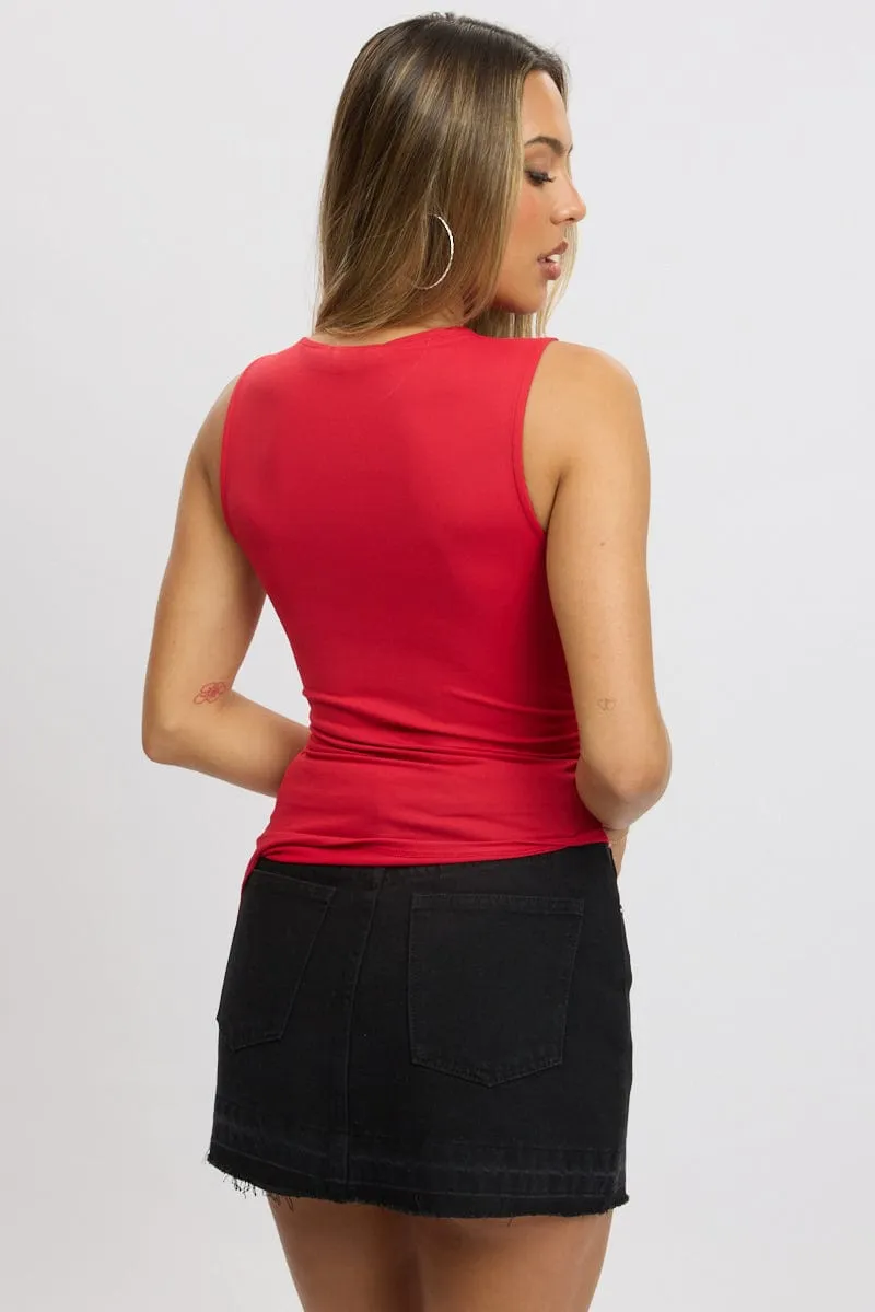Red Sleeveless Top Asymmetric Hem sold by Ally Fashion product image thumbnail 5