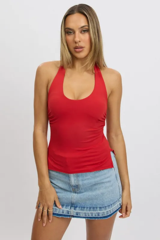 Red Halter Neck Top Sleeveless Supersoft sold by Ally Fashion