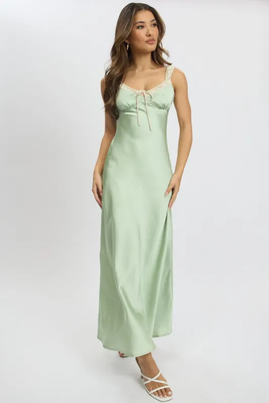 Green Midi Dress Elasticated Shoulder Strap Satin sold by Ally Fashion