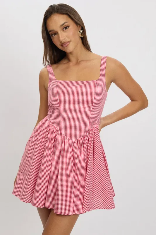 Red Check Fit And Flare Dress Mini sold by Ally Fashion