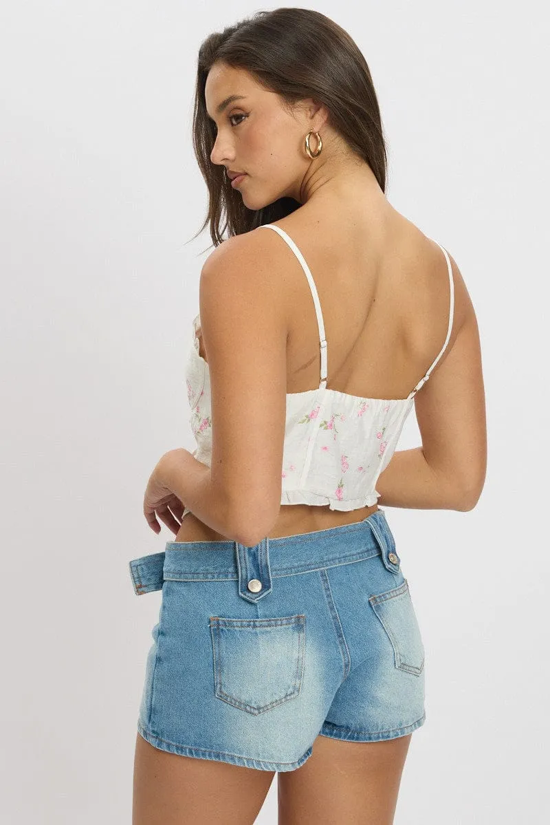 White Ditsy Cami Corset Top Sleeveless Lace Up sold by Ally Fashion product image thumbnail 5