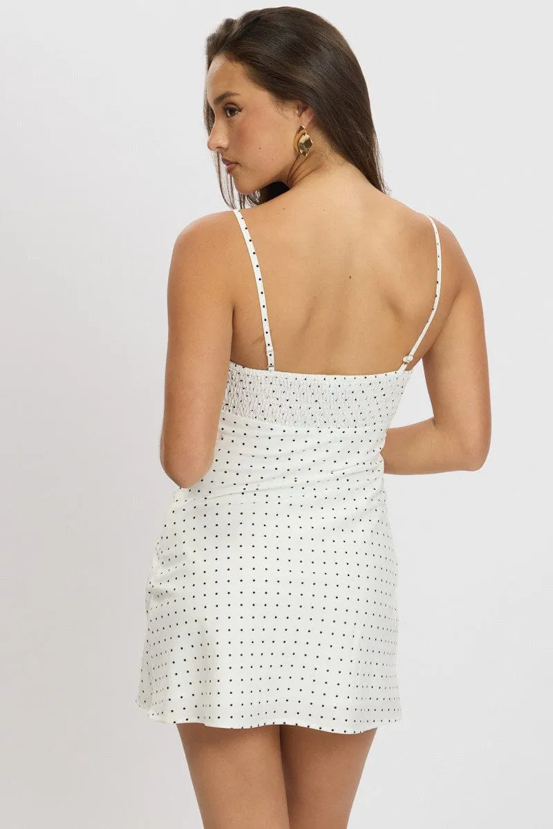 White Polka Dot Mini Dress V-Neck Strappy sold by Ally Fashion product image thumbnail 5