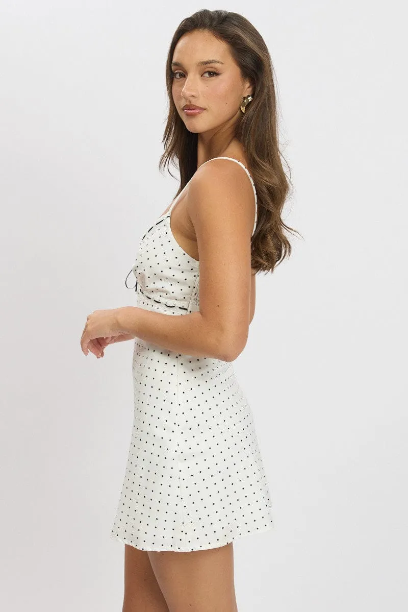 White Polka Dot Mini Dress V-Neck Strappy sold by Ally Fashion product image thumbnail 4