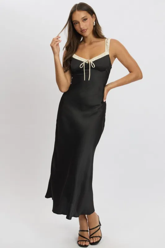 Black Midi Dress Elasticated Shoulder Strap Satin sold by Ally Fashion