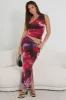 Multi Abstract Midaxi Skirt High Rise Ruched Lined Mesh sold by Ally Fashion