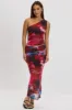 Multi Abstract Midaxi Skirt High Rise Ruched Lined Mesh sold by Ally Fashion