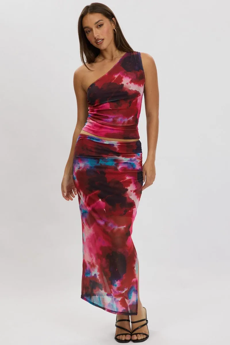 Multi Abstract One Shoulder Top Sleeveless Mesh sold by Ally Fashion product image thumbnail 3