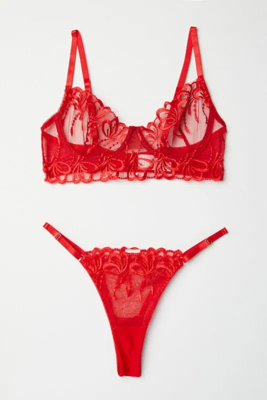 Red Embroidery Lingerie Set sold by Ally Fashion