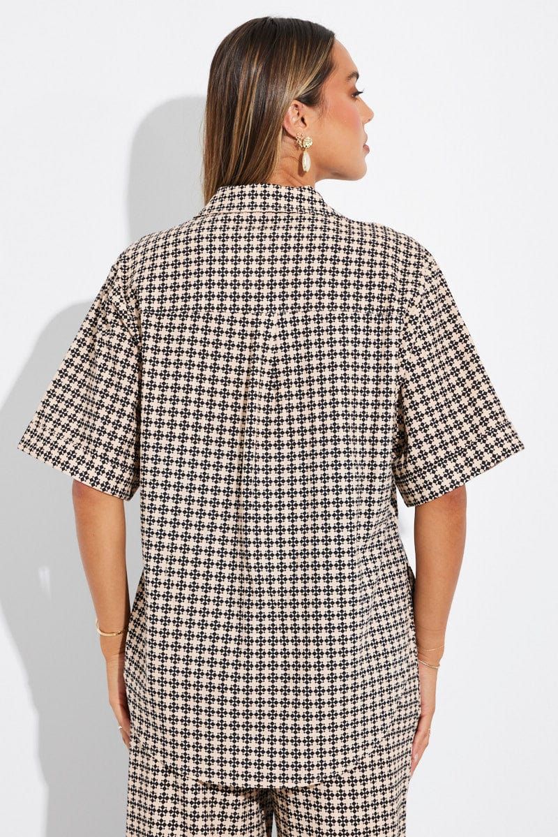 Brown Geo Shirt Short Sleeve Collared Neck sold by Ally Fashion product image thumbnail 4