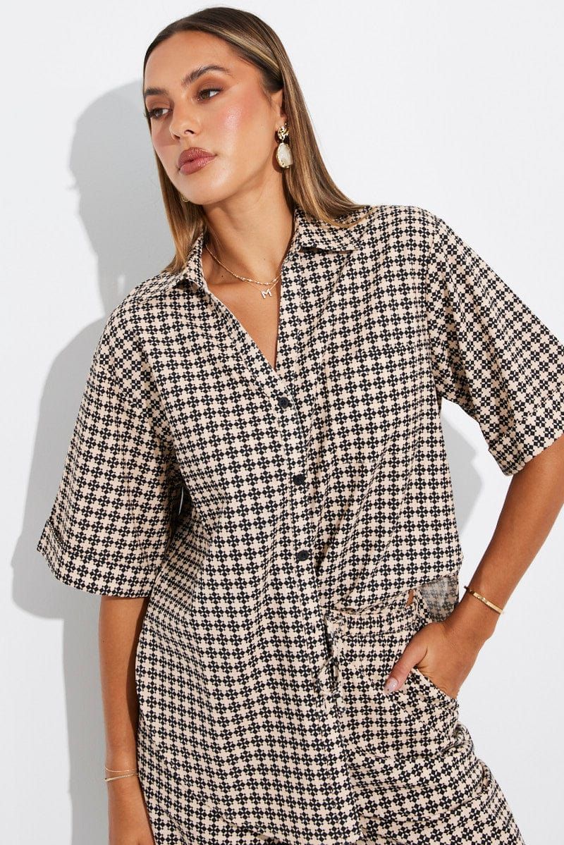 Brown Geo Shirt Short Sleeve Collared Neck sold by Ally Fashion product image thumbnail 5