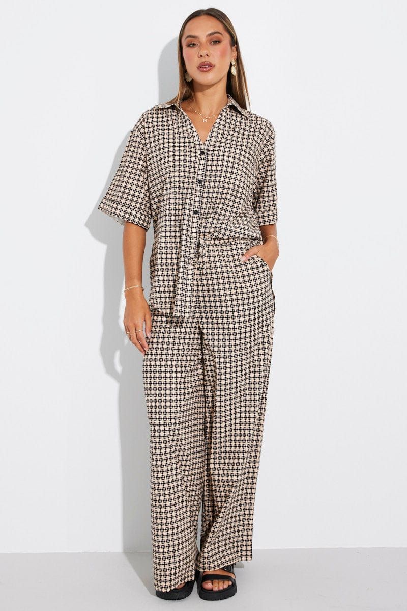 Brown Geo Shirt Short Sleeve Collared Neck sold by Ally Fashion product image thumbnail 2