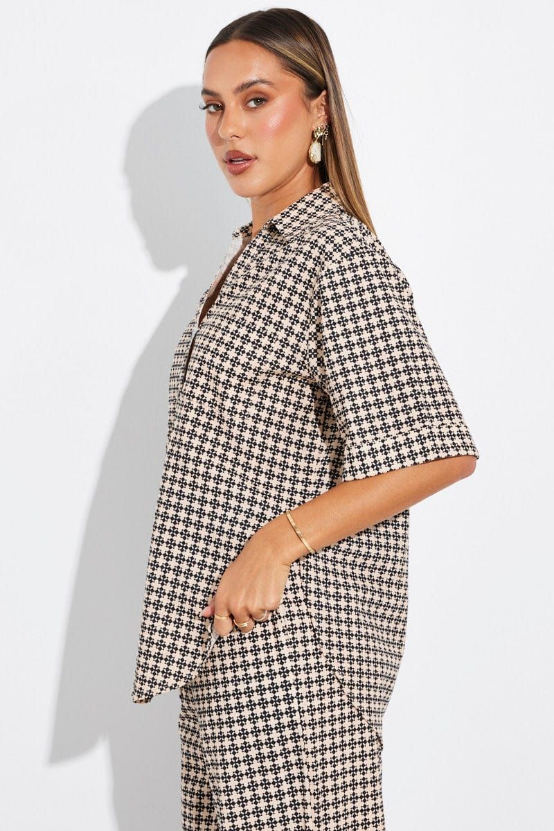 Brown Geo Shirt Short Sleeve Collared Neck sold by Ally Fashion product image thumbnail 3