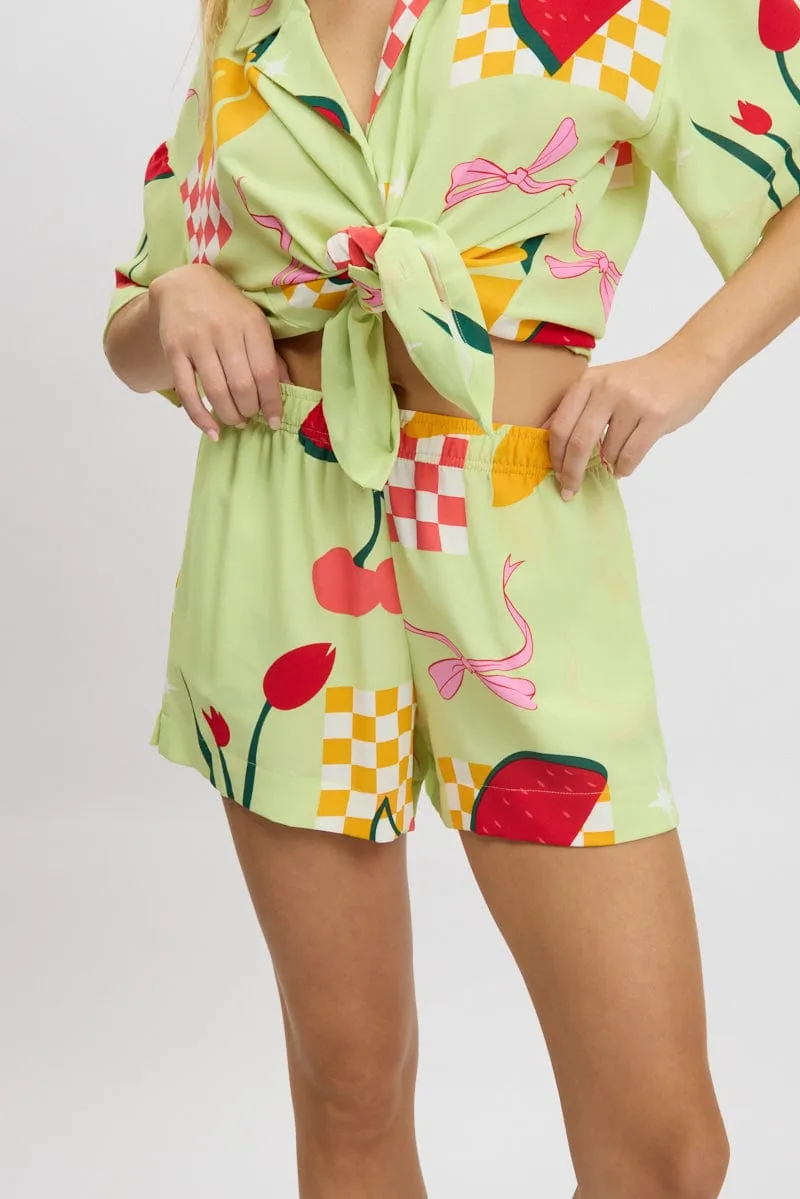 Green Abstract Relaxed Shorts High Rise sold by Ally Fashion