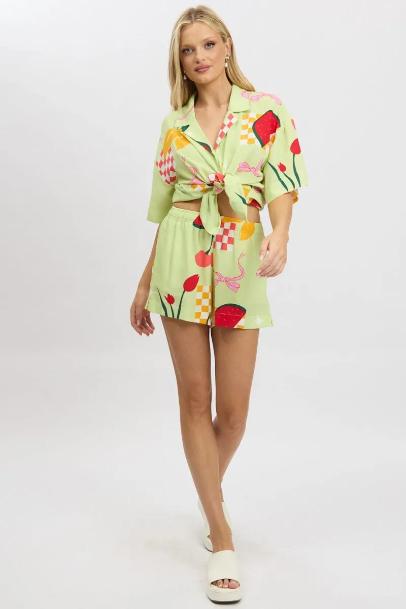 Green Abstract Relaxed Shorts High Rise sold by Ally Fashion product image thumbnail 2