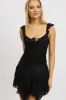 Black A-Line Dress Frilled Sleeve Mini Lace sold by Ally Fashion