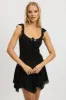 Black A-Line Dress Frilled Sleeve Mini Lace sold by Ally Fashion