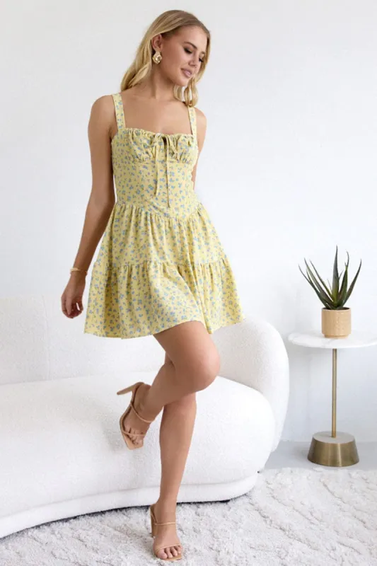 Yellow Ditsy Fit And Flare Dress Mini sold by Ally Fashion