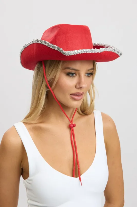 Red Sequin Detail Festival Cowboy Hat sold by Ally Fashion