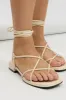White Tie Leg Strappy Flat Sandals sold by Ally Fashion