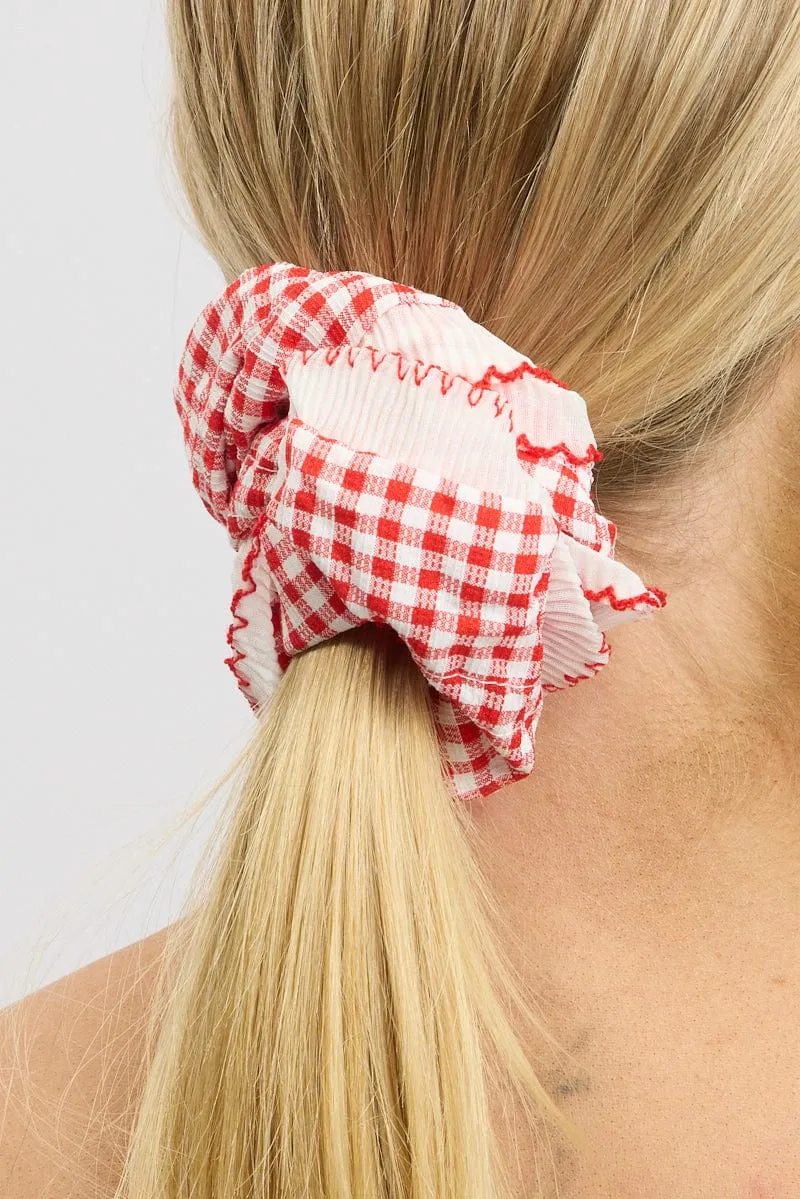 Red Oversized Gingham Scrunchie Frill sold by Ally Fashion product image thumbnail 2